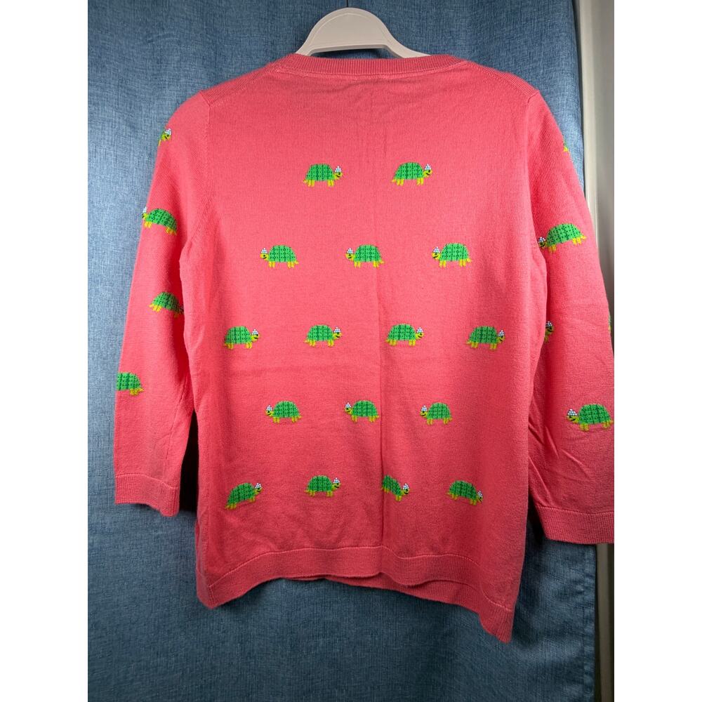 Talbots Women’s Medium Pink Turtle Embroidered Sweater Cotton Blend 3/4 Sleeve - Picture 4 of 5